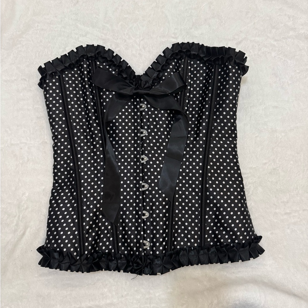 Lovesick Polka Dot Corset Bustier L Black Pinup Burlesque Rockabilly